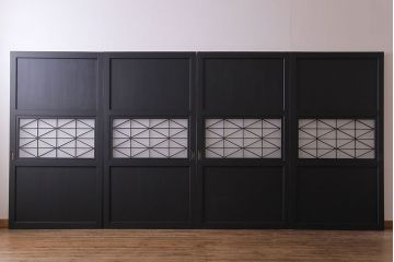 大正ロマン　モダンな雰囲気が魅力のペイント帯戸(ガラス帯戸、引き戸、建具)4枚セット