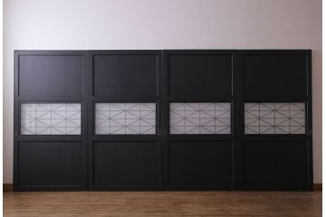 大正ロマン　モダンな雰囲気が魅力のペイント帯戸(ガラス帯戸、引き戸、建具)4枚セット