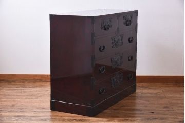 中古　仙台民芸箪笥(仙台箪笥)　欅産業　前面ケヤキ玉杢材　KB-3MD　三・五尺箪笥90(整理箪笥、衣装箪笥、引き出し)(定価約83万円)