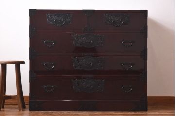 中古　仙台民芸箪笥(仙台箪笥)　欅産業　前面ケヤキ玉杢材　KB-3MD　三・五尺箪笥90(整理箪笥、衣装箪笥、引き出し)(定価約83万円)