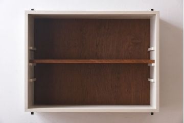 ラフジュ工房オリジナル　チェッカーガラス入り　ホワイトペイントのウォールシェルフ(壁付け戸棚、収納棚)