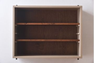 ラフジュ工房オリジナル　モールガラス入り　ベージュペイントのウォールシェルフ(壁付け戸棚、収納棚)