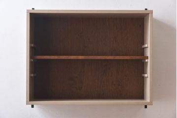 ラフジュ工房オリジナル　モールガラス入り　ベージュペイントのウォールシェルフ(壁付け戸棚、収納棚)