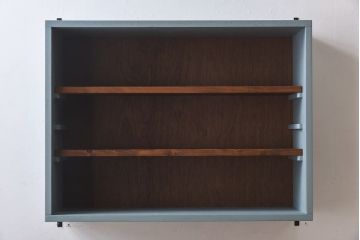 ラフジュ工房オリジナル　気泡ガラス入り　ブルーペイントのウォールシェルフ(壁付け戸棚、収納棚)