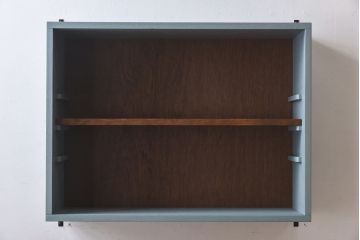 ラフジュ工房オリジナル　気泡ガラス入り　ブルーペイントのウォールシェルフ(壁付け戸棚、収納棚)