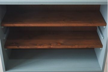 ラフジュ工房オリジナル　気泡ガラス入り　ブルーペイントのウォールシェルフ(壁付け戸棚、収納棚)