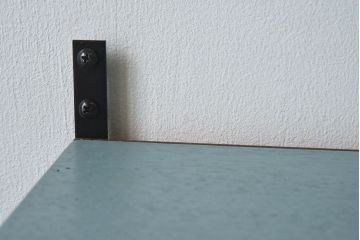 ラフジュ工房オリジナル　気泡ガラス入り　ブルーペイントのウォールシェルフ(壁付け戸棚、収納棚)