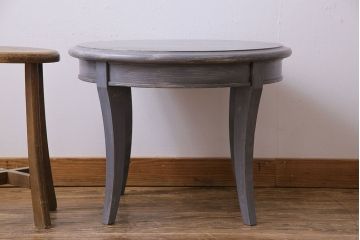 アンティーク雑貨　ペイント家具　天童木工　シンプルなラウンド型サイドテーブル(センターテーブル、コーヒーテーブル、花台)(3)