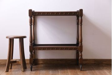 アンティーク雑貨　イギリスヴィンテージ　オーク材　素朴な雰囲気のトロリー(キッチンワゴン、サイドワゴン、ビンテージ)