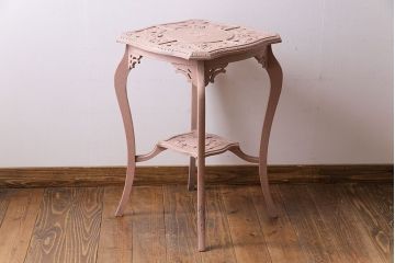 ペイント家具　ピンクのペイントが愛らしいサイドテーブル(コーヒーテーブル、花台)