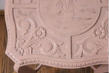 ペイント家具　ピンクのペイントが愛らしいサイドテーブル(コーヒーテーブル、花台)