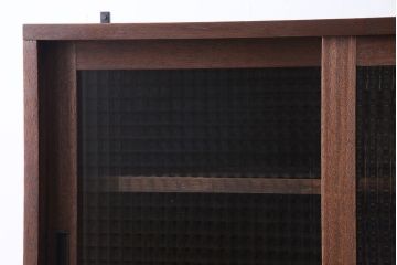 ラフジュ工房オリジナル　チェッカーガラス入り　古材を活かしたウォールシェルフ(ウォールキャビネット、壁掛け収納棚、戸棚)