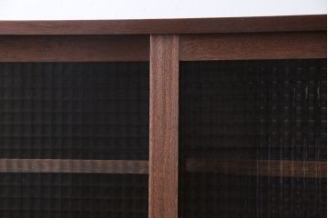 ラフジュ工房オリジナル　チェッカーガラス入り　古材を活かしたウォールシェルフ(ウォールキャビネット、壁掛け収納棚、戸棚)