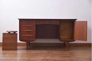 ヴィンテージ家具　北欧ビンテージ　両面収納　チーク材の褐色が美しいワークデスク(オフィスデスク、両袖机、在宅ワーク、在宅用)
