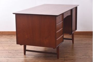 ヴィンテージ家具　北欧ビンテージ　両面収納　チーク材の褐色が美しいワークデスク(オフィスデスク、両袖机、在宅ワーク、在宅用)