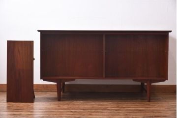 ヴィンテージ家具　北欧ビンテージ　両面収納　チーク材の褐色が美しいワークデスク(オフィスデスク、両袖机、在宅ワーク、在宅用)