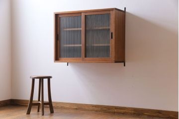 ラフジュ工房オリジナル　モールガラス入り　古材を活かしたウォールシェルフ(ウォールキャビネット、壁掛け収納棚、戸棚)(1)