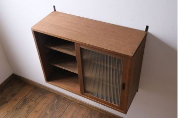 ラフジュ工房オリジナル　モールガラス入り　古材を活かしたウォールシェルフ(ウォールキャビネット、壁掛け収納棚、戸棚)(1)