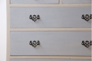 アンティーク家具　イギリスアンティーク　淡い色合いと上品なデザインが魅力のペイントチェスト(サイドチェスト、引き出し)