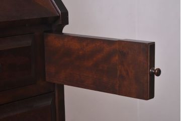 中古　北海道民芸家具　収納に便利な本棚のついたライティングビューロー(ビューローブックケース、簿記机)(1)