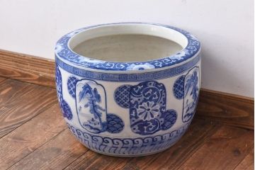 アンティーク雑貨　和製アンティーク　窓絵　山水図　和モダンな雰囲気漂う瀬戸火鉢(鉢カバー)