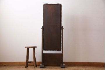 アンティーク雑貨　中古　伝統工芸軽井沢彫り　立派な桜の彫刻が美しい姿見(鏡)