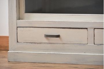 アンティーク家具　アンティークペイント　シンプルな引き戸収納棚(食器棚、飾り棚、陳列棚)