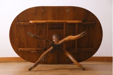 ヴィンテージ家具　イギリスビンテージ　ERCOL(アーコール)　ニレ材　オーバル型エクステンションテーブル(ダイニングテーブル、ラウンドテーブル)