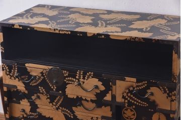 アンティーク家具　和製アンティーク　極上品!　漆塗り金彩蒔絵・桐と梅　手許箪笥(小箪笥、時代箪笥、和タンス、抽斗)