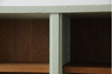 ペイント家具　爽やかなグリーンが印象的なオープンラック(陳列棚、本棚、ブックシェルフ)