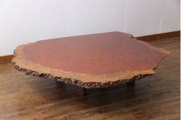 アンティーク家具　昭和後期　カリン鳥眼杢材　花梨　木そのままの味わいが存在感を放つローテーブル(座卓)