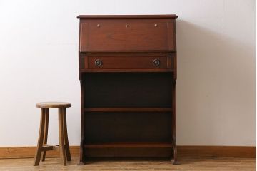 アンティーク家具　イギリスアンティーク　オーク材　コンパクトなライティングビューロー(デスク、在宅ワーク、在宅用簿記机)