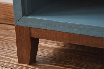 ペイント家具　くすんだ水色がレトロな印象を放つオープンラック(陳列棚、本棚、ブックシェルフ)
