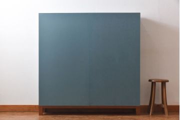 ペイント家具　くすんだ水色がレトロな印象を放つオープンラック(陳列棚、本棚、ブックシェルフ)