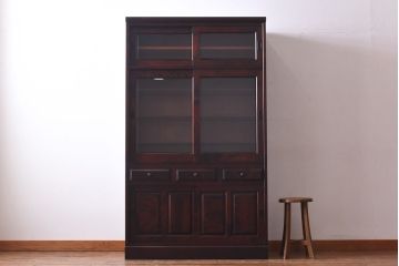 中古　北海道民芸家具　和洋どちらの空間にも馴染むシックなカップボード(食器棚、収納棚)(定価約35万円)