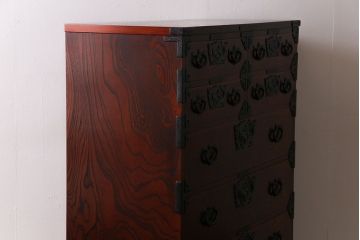 中古 伝統民芸家具 岩谷堂箪笥　高級感ある杢目と金具が魅力的な整理箪笥(衣装箪笥、引き出し)(定価約50万円)(1)