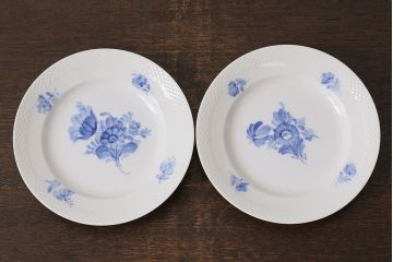 アンティーク雑貨　中古　ROYAL COPENHAGEN(ロイヤルコペンハーゲン)　ブルーフラワー　プレイン　20.5cmディーププレート(プレート、洋食器)2枚セット(2)