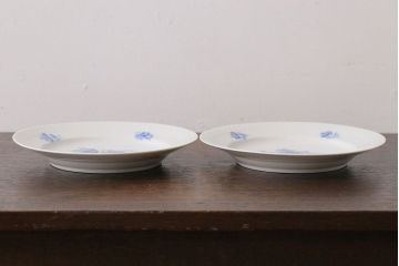 アンティーク雑貨　中古　ROYAL COPENHAGEN(ロイヤルコペンハーゲン)　ブルーフラワー　プレイン　20.5cmディーププレート(プレート、洋食器)2枚セット(2)