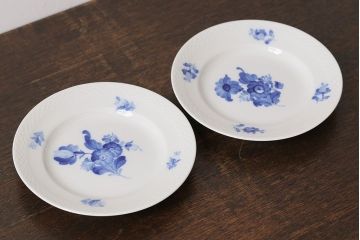 アンティーク雑貨　中古　ROYAL COPENHAGEN(ロイヤルコペンハーゲン)　ブルーフラワー　プレイン　17.5cmディーププレート(プレート、洋食器)2枚セット(2)