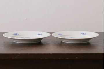 アンティーク雑貨　中古　ROYAL COPENHAGEN(ロイヤルコペンハーゲン)　ブルーフラワー　プレイン　17.5cmディーププレート(プレート、洋食器)2枚セット(3)