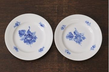 アンティーク雑貨　中古　ROYAL COPENHAGEN(ロイヤルコペンハーゲン)　ブルーフラワー　プレイン　17.5cmディーププレート(プレート、洋食器)2枚セット(3)