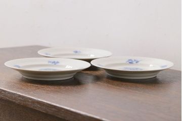 アンティーク雑貨　中古　ROYAL COPENHAGEN(ロイヤルコペンハーゲン)　ブルーフラワー　プレイン　17.5cmディーププレート(プレート、洋食器)3枚セット