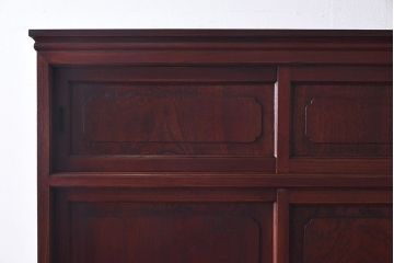 【N様ご成約済・ご決済用】和製アンティーク　前面ケヤキ材　共縁仕上げ　3尺　意匠や木目が目を引く関東水屋タンス(重ね箪笥、食器棚)