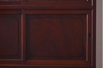 【N様ご成約済・ご決済用】和製アンティーク　前面ケヤキ材　共縁仕上げ　3尺　意匠や木目が目を引く関東水屋タンス(重ね箪笥、食器棚)