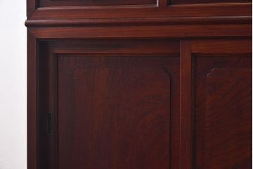 【N様ご成約済・ご決済用】和製アンティーク　前面ケヤキ材　共縁仕上げ　3尺　意匠や木目が目を引く関東水屋タンス(重ね箪笥、食器棚)