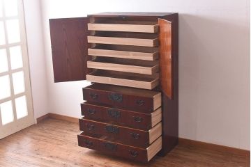 中古　岩谷堂箪笥　開き牡丹・羽牡丹　みちのくA2型衣装箪笥(和タンス、整理箪笥)
