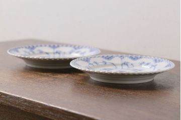中古　ROYAL COPENHAGEN(ロイヤルコペンハーゲン)　17.5cm　ブルーフルーテッドフルレース　プレート2枚セット(洋食器)(定価約6万5千円)(1)