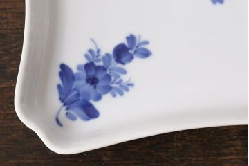 アンティーク雑貨　中古　ROYAL COPENHAGEN(ロイヤルコペンハーゲン)　ブルーフラワー　プレイン　スクエアプレート(トレイ、洋食器)(2)