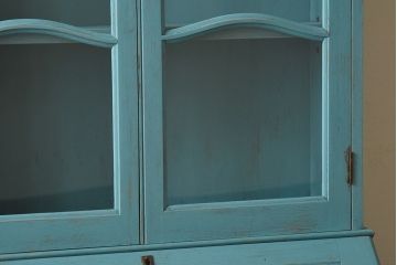 アンティーク家具　イギリスアンティーク　スリムでおしゃれなペイントライティングビューロー(デスク、簿記机、在宅ワーク、在宅用キャビネット、本箱)