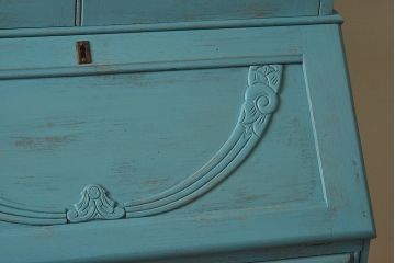 アンティーク家具　イギリスアンティーク　スリムでおしゃれなペイントライティングビューロー(デスク、簿記机、在宅ワーク、在宅用キャビネット、本箱)